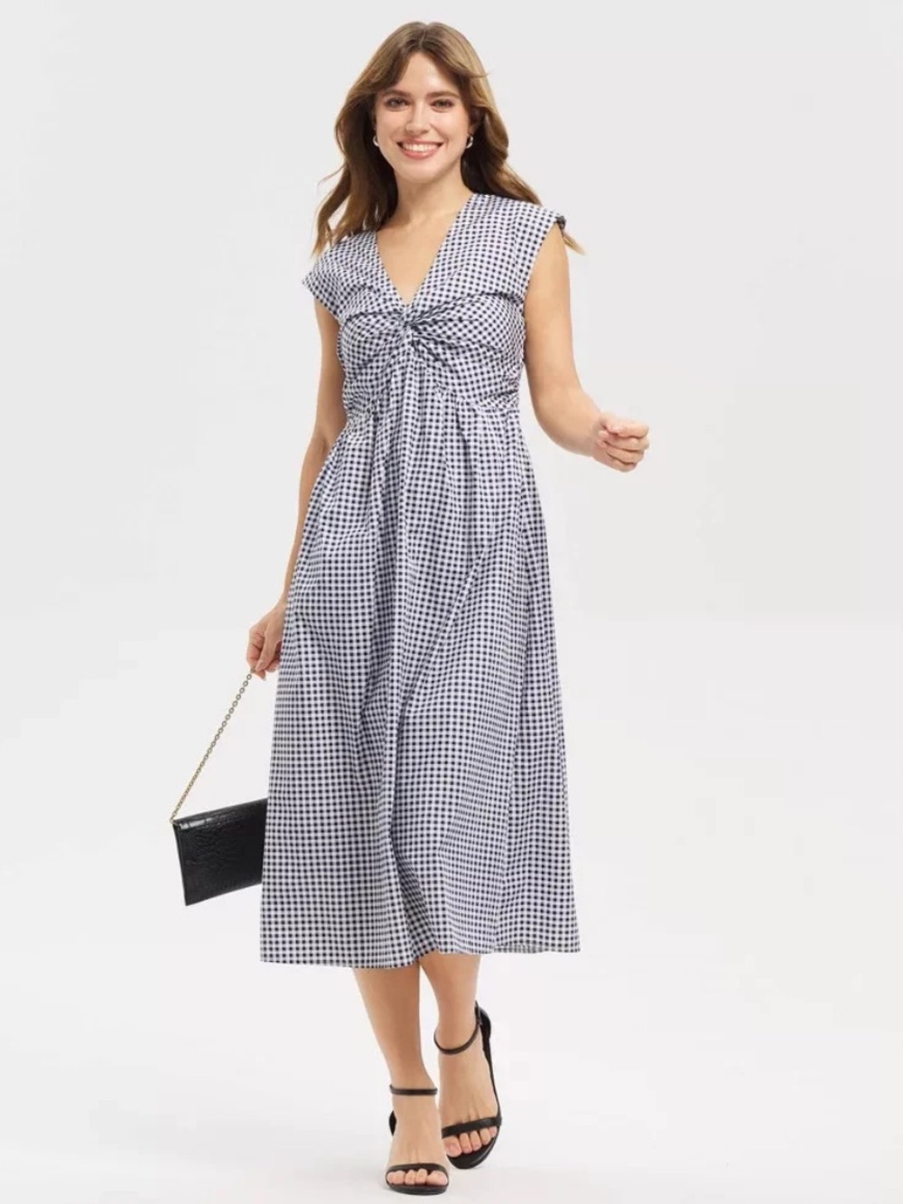 a new day Navy Gingham Knot-Front Midi Dress